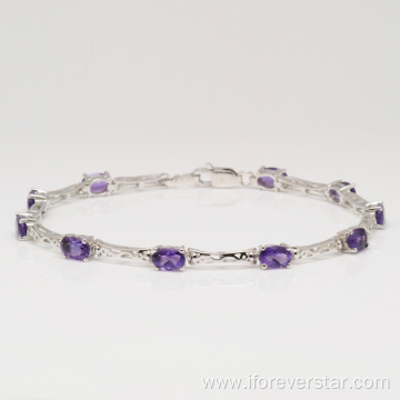 Sterling Silver Bracelet With Natural Stone Amethyst